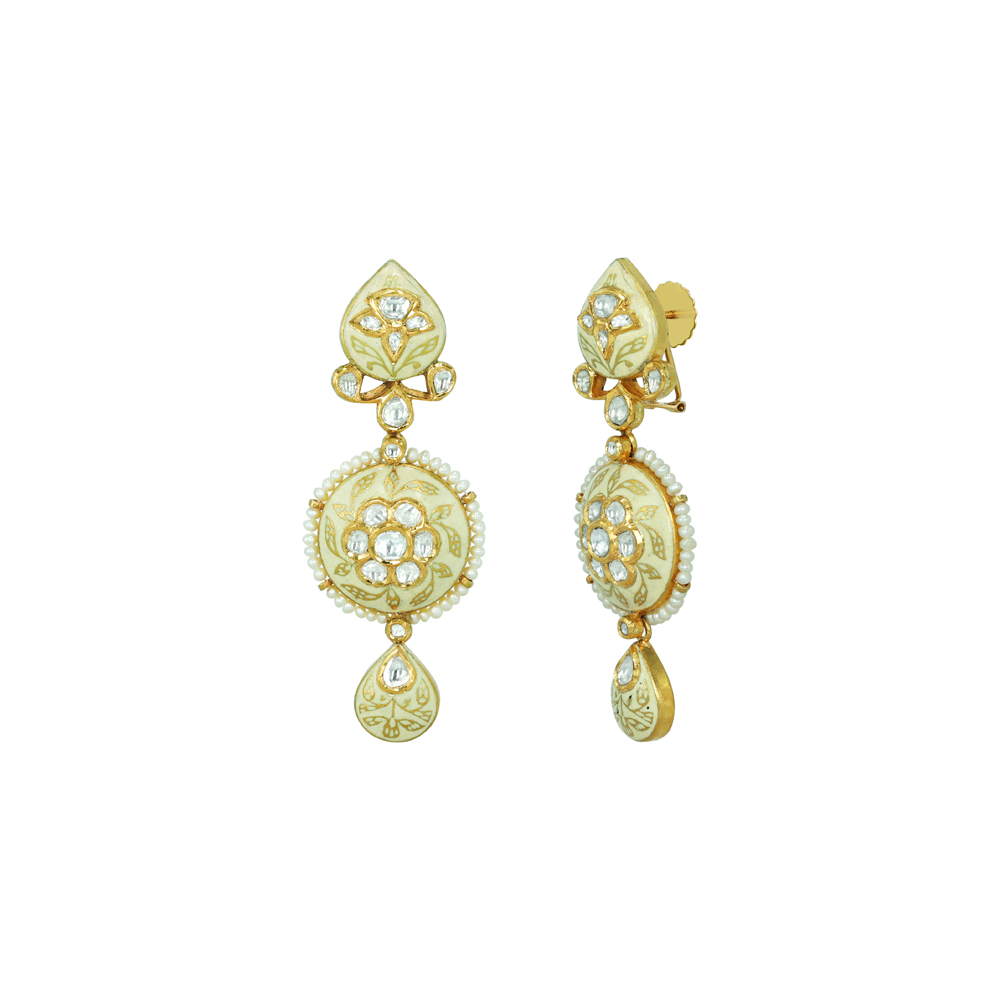 Ivory-Mint Enamel Earrings with Polkis and Pearls